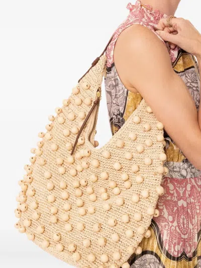 Poolside The Brighton Beaded Raffia Shoulder Bag In Neutral
