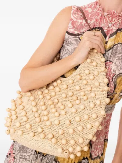 Poolside The Brighton Beaded Raffia Shoulder Bag In Neutral