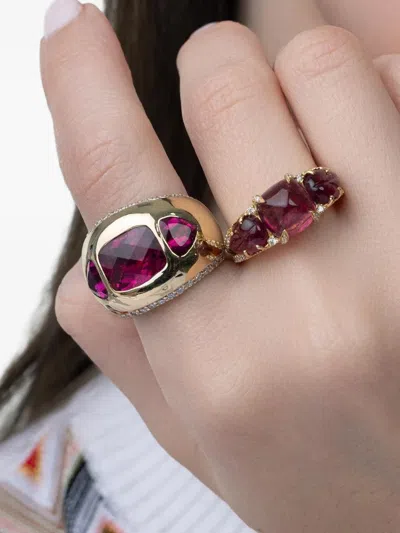 Piranesi 18k Yellow Gold Diamond And Tourmaline Sugarloaf Ring In Multi