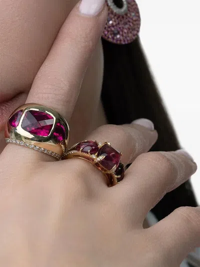 Piranesi 18k Yellow Gold Diamond And Tourmaline Sugarloaf Ring In Multi