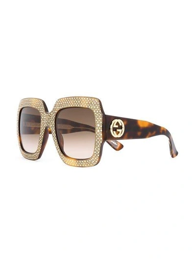 Shop Gucci Eyewear Embellished Frame Sunglasses - Black