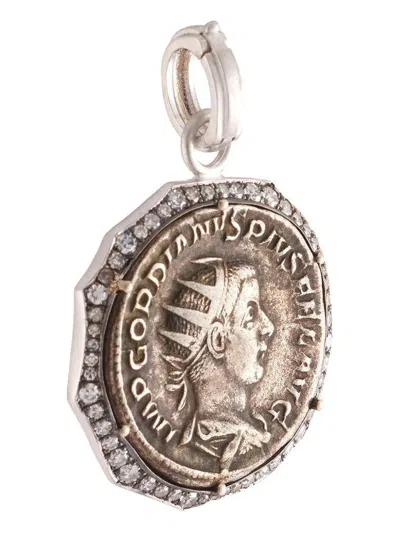 Sylva & Cie 18k White Gold Diamond Coin Pendant In Metallic