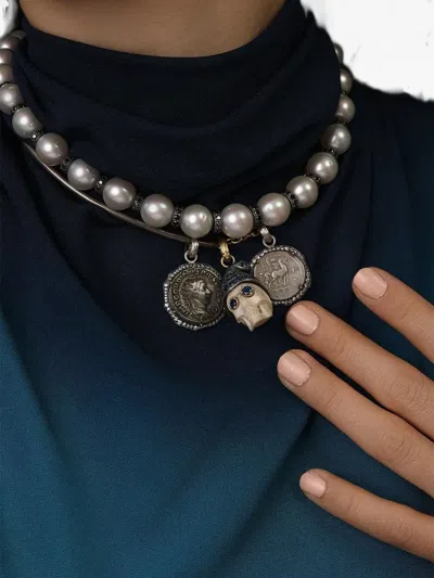 Sylva & Cie 18k White Gold Diamond Coin Pendant In Metallic