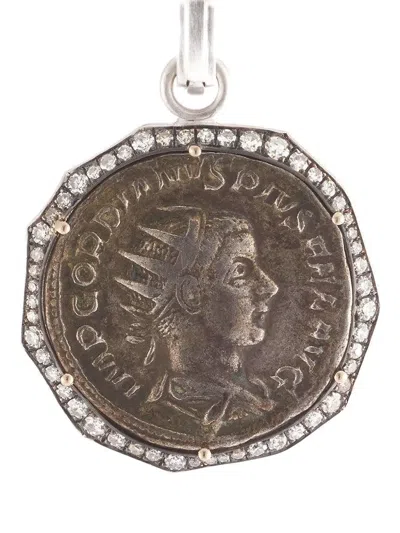 Sylva & Cie 18k White Gold Diamond Coin Pendant In Metallic