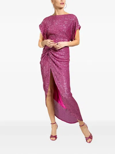 In The Mood For Love Sequin Draped Midi Dress In Purple