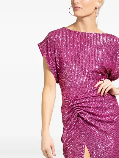 In The Mood For Love Sequin Draped Midi Dress In Purple