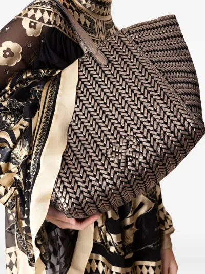 Anya Hindmarch Neeson Square Herringbone-weave Leather Tote Bag In Brown