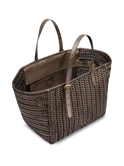 Anya Hindmarch Neeson Square Herringbone-weave Leather Tote Bag In Brown