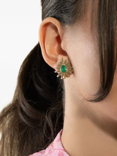 18K黄金祖母绿宝石钻石耳环