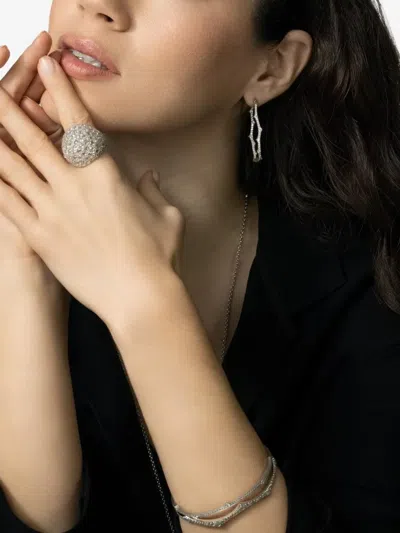 Parulina 18k White Gold Thorn Briar Diamond Hoop Earrings In Silver