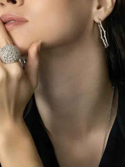 Parulina 18k White Gold Thorn Briar Diamond Hoop Earrings In Silver