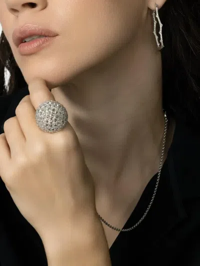 Parulina 18k White Gold Thorn Briar Diamond Hoop Earrings In Silver