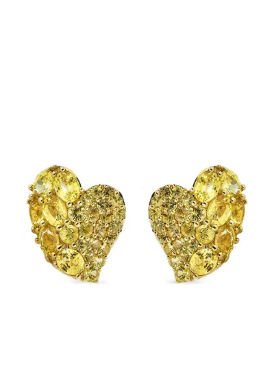 Piranesi Small 18k Yellow Gold Heart Wave Sapphire Earrings In Gold