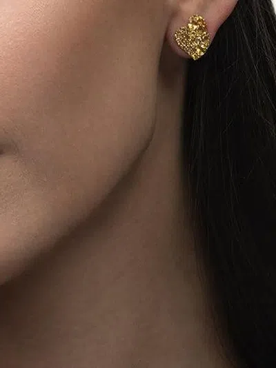 Piranesi Small 18k Yellow Gold Heart Wave Sapphire Earrings In Gold