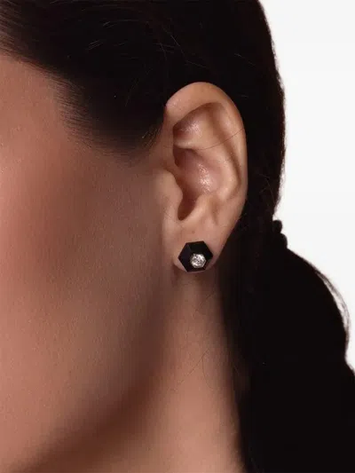 Fred Leighton 18k White Gold Hexagon Diamond And Jade Earrings In Black