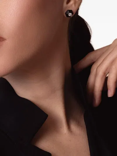 Fred Leighton 18k White Gold Hexagon Diamond And Jade Earrings In Black