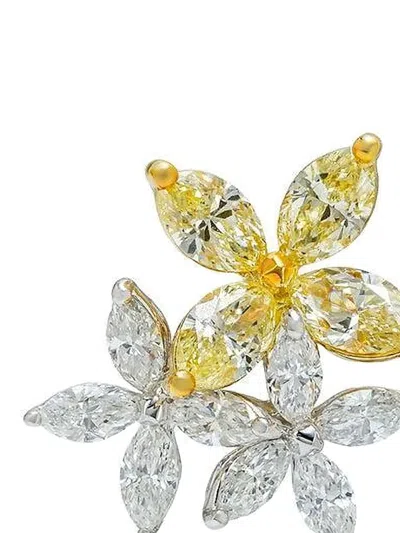 Azzaro White Gold Three Flower Diamond Earrings In Brown