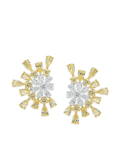 Azzaro 18k Yellow Gold Flower Diamond Earrings In Gold