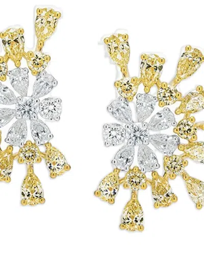 Azzaro 18k Yellow Gold Flower Diamond Earrings In Gold