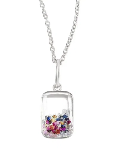 Moritz Glik 18k White Gold Ten Fourteen Petite Confetti Multi-stone Necklace In Metallic