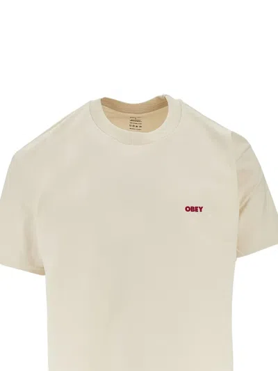Obey Logo-detail T-shirt In Neutral