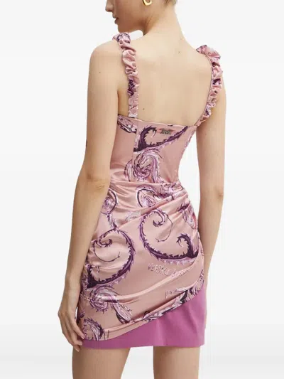 Versace Jeans Couture Ruched Ruffled Mini Dress In Pink