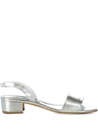 Manolo Blahnik 40mm Patopia Sandals In Silver