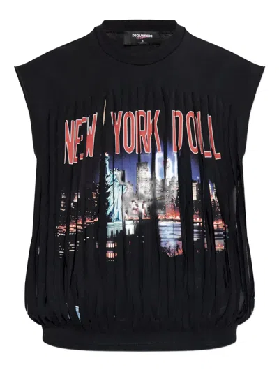 Dsquared2 X Vaquera Fringed Graphic-print Cotton T-shirt In Black