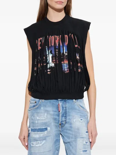 Dsquared2 X Vaquera Fringed Graphic-print Cotton T-shirt In Black