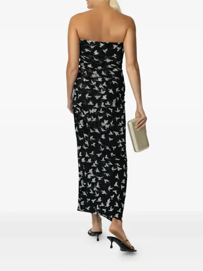 Stella Mccartney Dove-print Strapless Dress In Black