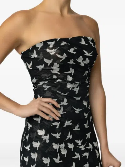 Stella Mccartney Dove-print Strapless Dress In Black