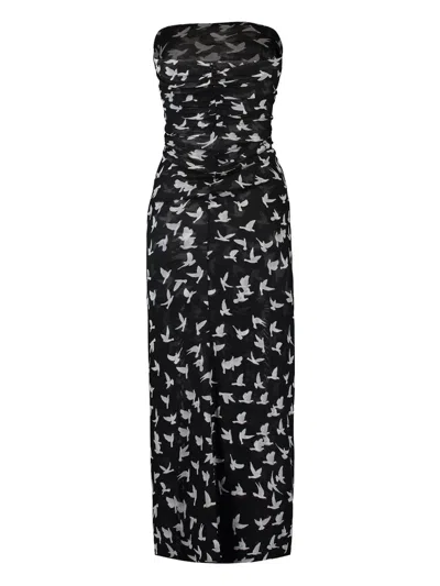 Stella Mccartney Dove-print Strapless Dress In Black