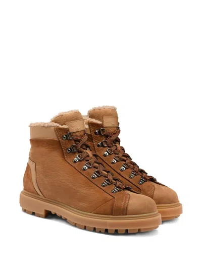 Santoni Nubuck Hiking Boots In Brown