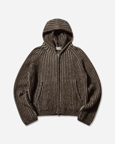 Our Legacy Mens Level Ribbed Wool Hoodie Vanise Brown Stripe In Gray