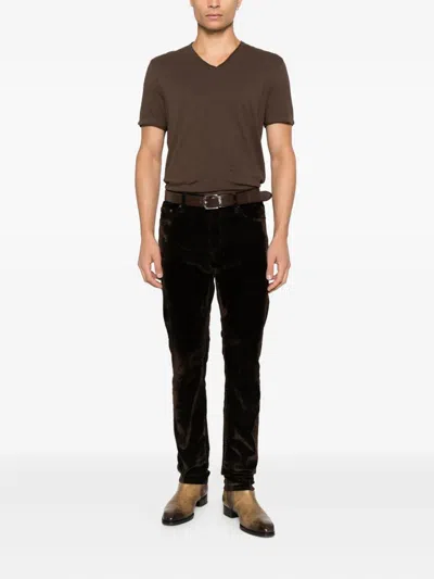 John Varvatos Miles V-neck T-shirt In Brown