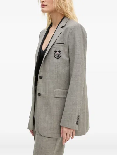 The Kooples Single-breasted Logo-appliqué Blazer In Gray