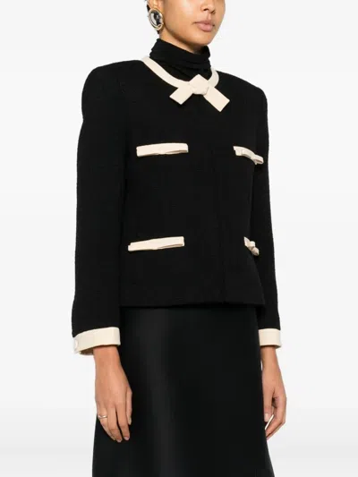 Valentino Garavani Short Wool Tweed Jacket With Bows In Black