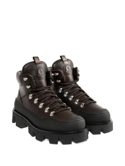 Moncler Grenoble Peak Trek Leather Hiking Boots In Brown