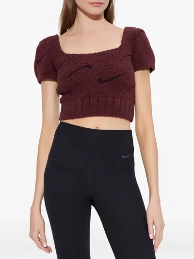 Nike Phoenix Bouclé Square-neck Top In Red