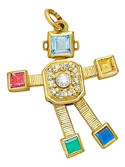 Van Robot 18k Yellow Gold Heart Multi-stone Pendant In Gold