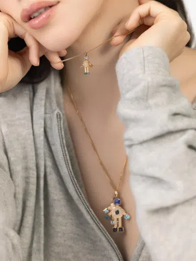 Van Robot 18k Yellow Gold Heart Multi-stone Pendant In Gold