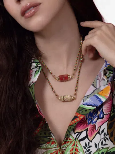 Marie Lichtenberg 14k Yellow Gold Mauli Rasta Necklace In Green