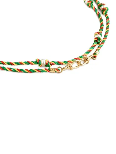 Marie Lichtenberg 14k Yellow Gold Mauli Rasta Necklace In Green