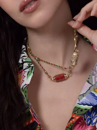 Marie Lichtenberg 14k Yellow Gold Mauli Rasta Necklace In Green