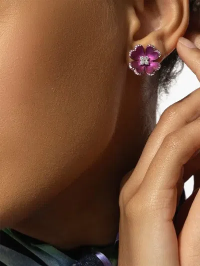 Saboo Fine Jewels Titanium Diamond Flower Earrings In Purple