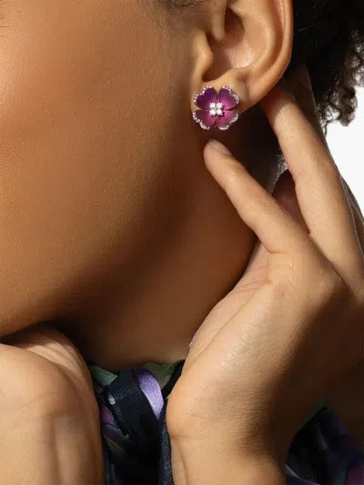 Saboo Fine Jewels Titanium Diamond Flower Earrings In Purple