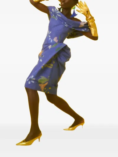 Rosie Assoulin Dawn Floral-print Draped Midi Dress In Blue