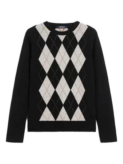 Max Mara Argyle Wool And Cashmere Sweater In Black