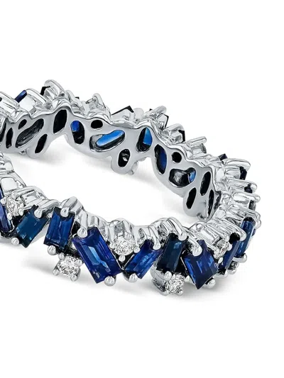 Suzanne Kalan 18k White Gold Eternity Diamond And Sapphire Ring In Multi