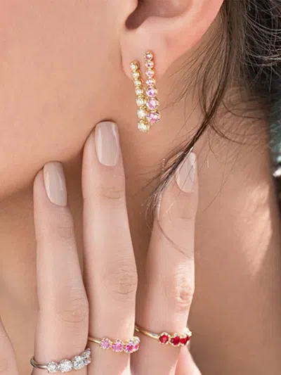 Jennifer Meyer 18k Yellow Gold Graduated Pink Sapphire Tennis Stud Earrings In Multi